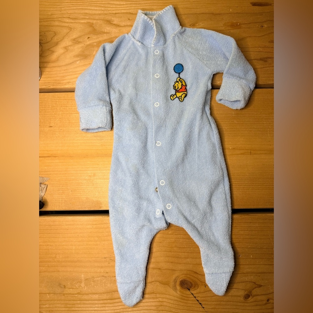 Disney Winnie the Pooh Baby Blue Terry One-Piece Pajama - vintage